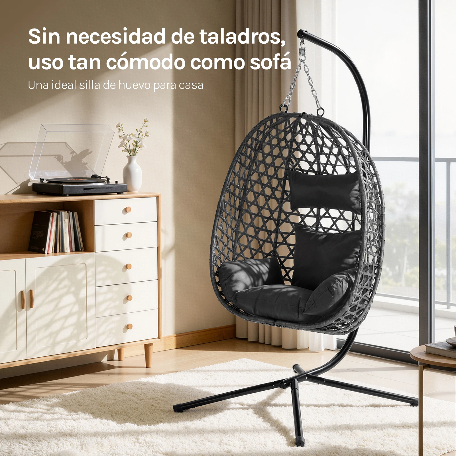 WOLTU Outdoor Hanging Egg Chair with Cushion Headrest Hammock Swing Chair with Stand for Indoor Garden Balcony Patio Decor