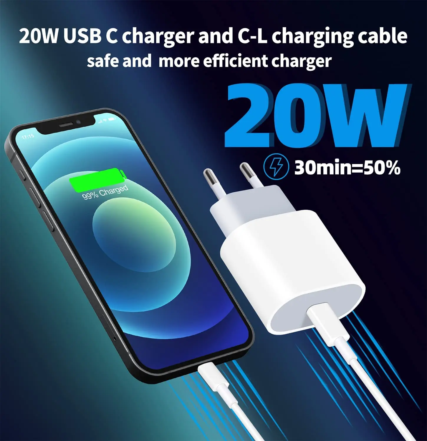 

20W Fast Charger AU/EU/US/UK Plug and Data USB Cable For Mobile Phone 12 Charger Wire USB-C