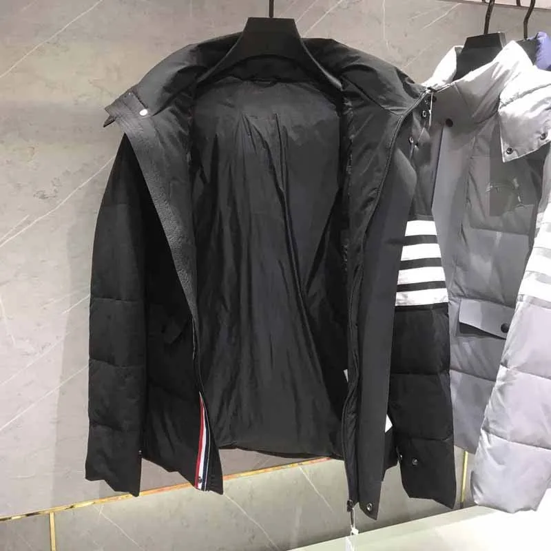 New TB Men's Down Coat Original Striped Design Fashion Brand Down Jacket High Quality Famous Tops Men Solid Puffer Winter Coats