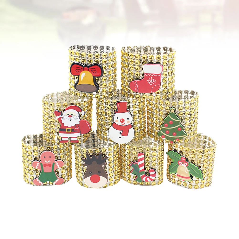 

Napkin Rings Ring Christmas Table Party Decorative Gold Serviette Diamond Mesh Buckle Holders Reindeer Holder Wreath Holiday