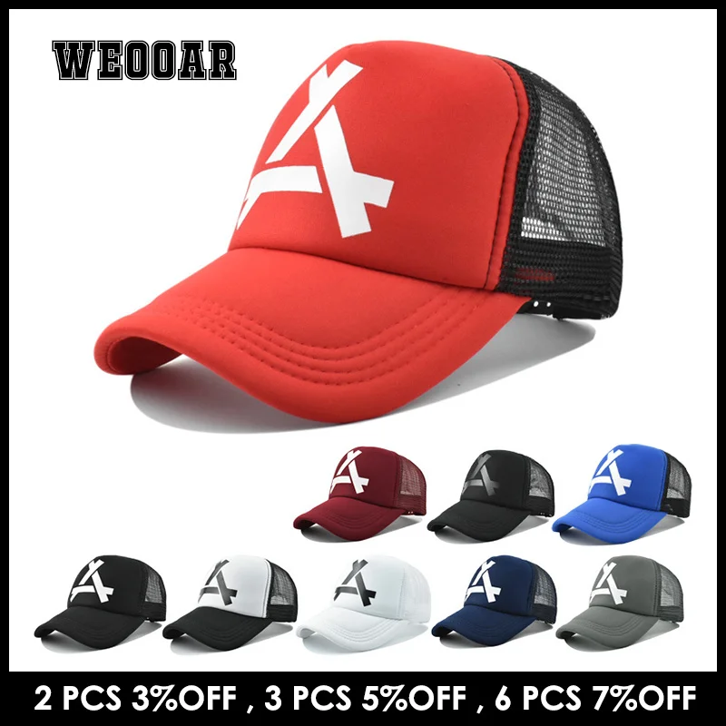 

WEOOAR Mesh Baseball Cap for Men Trucker Hat 2022 Summer Breathable Big Brim Snapback Hats Red Black Casual Dad Hip Hop Bone 373