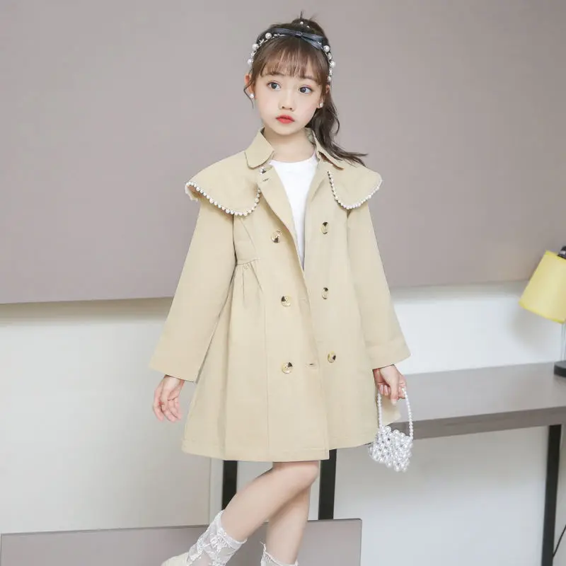 

Новинка 2021, модный детский осенний тренчкот с длинным рукавом для девочек, верхняя одежда для подростков, детская одежда, ветровка в английс...