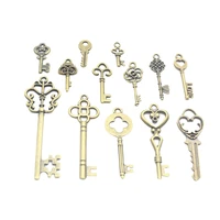 13pcs antique bronze key pendant alloy keychain fashion hanging jewelry diy decoration