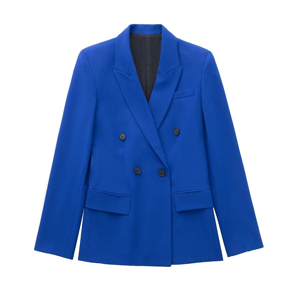 

New women's jacket Fashion Double Breasted solid color Tweed Blazer Coat Vintage Long Sleeve Pockets Female Outerwear +Pants