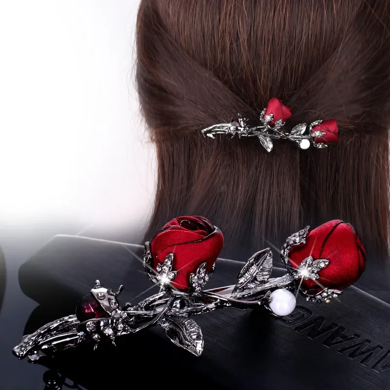 

Flower Crystal Hairpin Hair Clips Rhinestone Leaf Hair Pin Elegant Female Girl Hairpins Ponytail Holder Hair Accessories