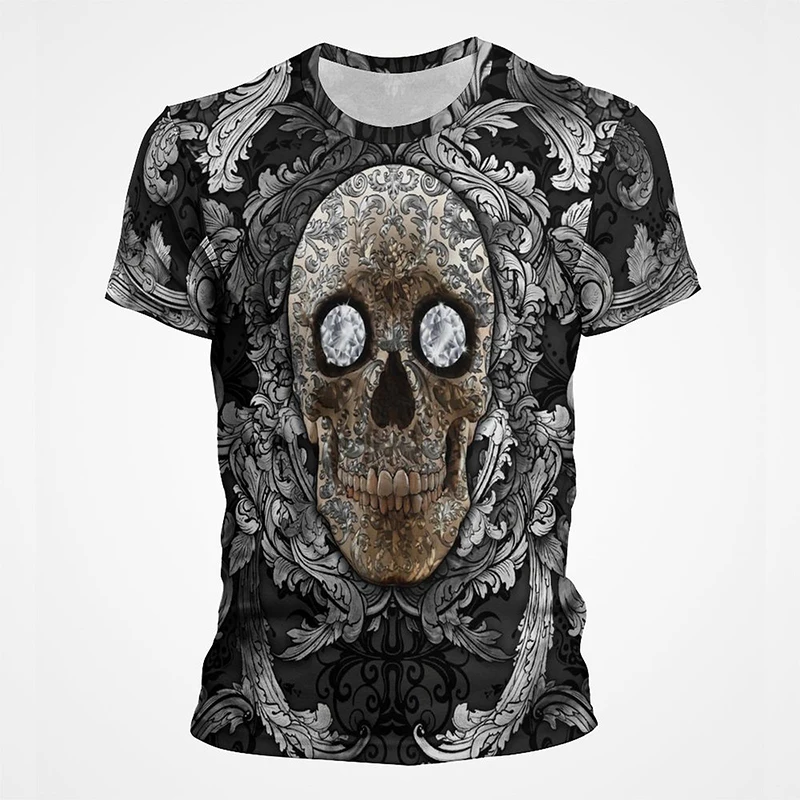 

Horror Skull T Shirt Men Fashion Summer Style 3D Print Tops Casual Vintage Goth Hip Hop T-shirt Streetwear Tee Unisex Clothes