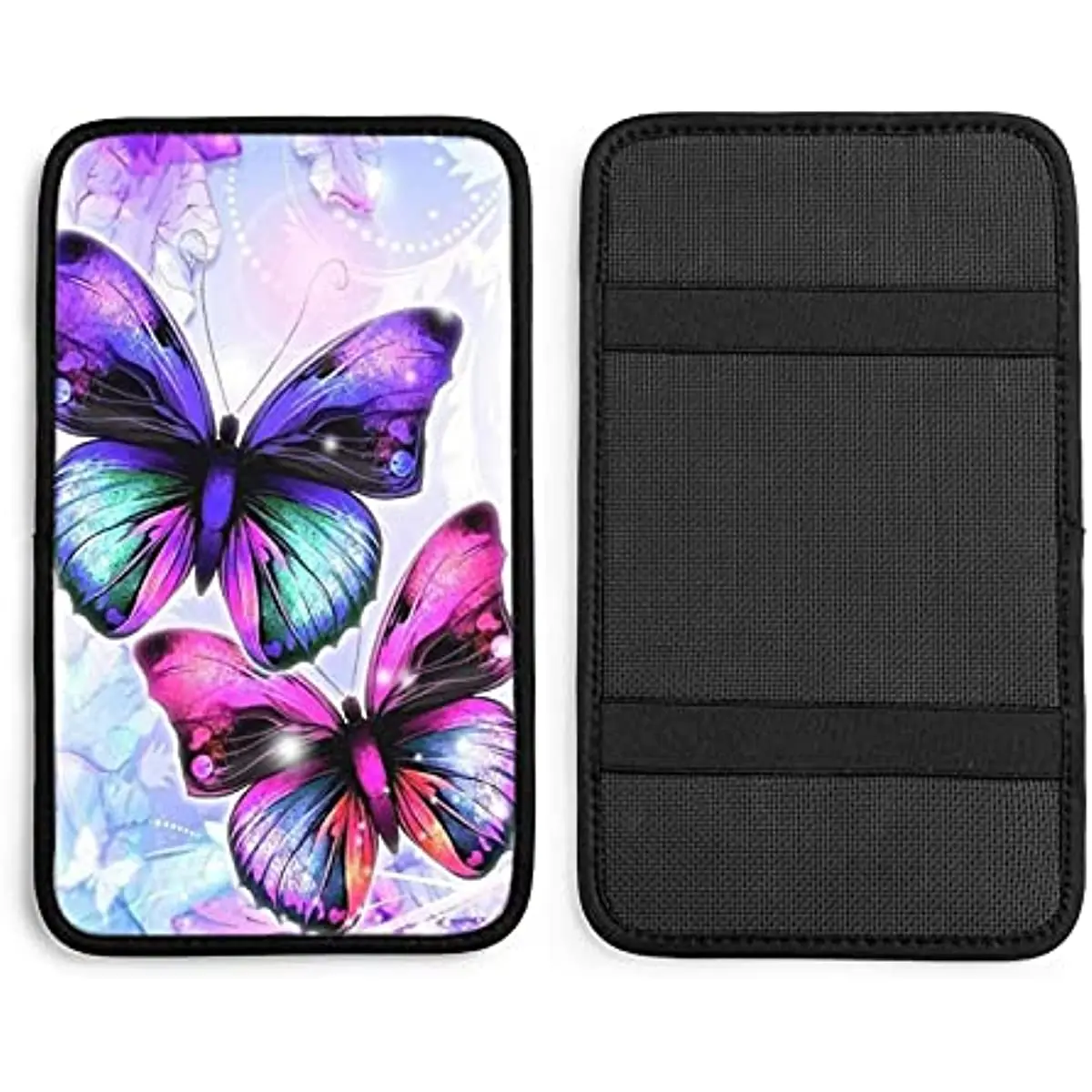 

Blue Purple Butterflies Car Armrest Cover for Women Men Auto Center Console Cushion Pad Universal Fit Seat Box Cover Prot