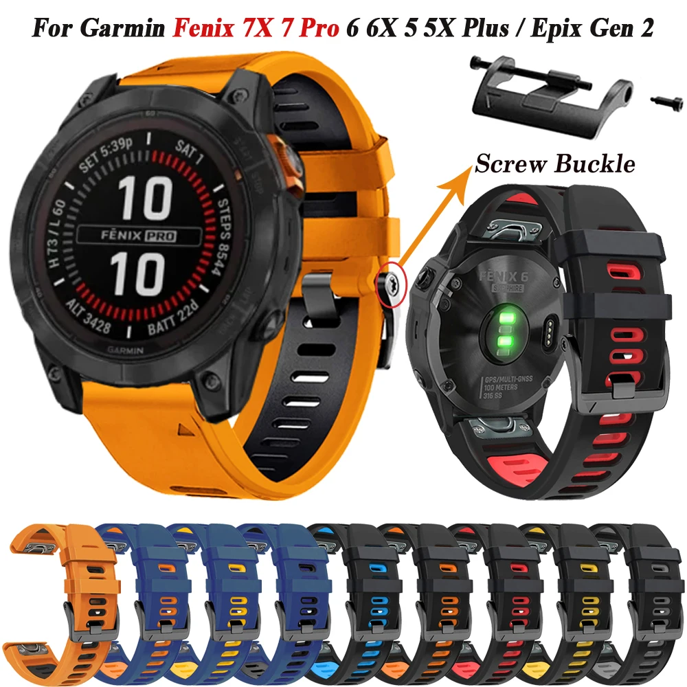 

Ремешок силиконовый для наручных часов, браслет для Garmin Fenix 6X 6Pro 5X 5 7X 7 Pro Epix2 3HR QuickFit Enduro 2 Correa с винтовой пряжкой, 26/22 мм