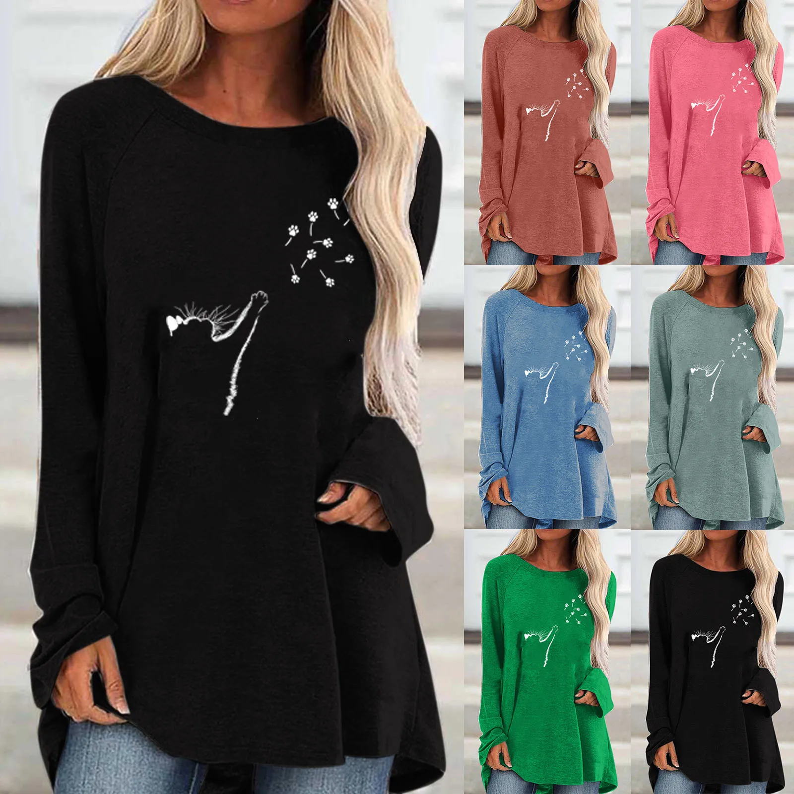 

Women Animal Printed Pullover Long Sleeve Sweatshirt Shirts Tops Ladies Long Sleeve T Shirt