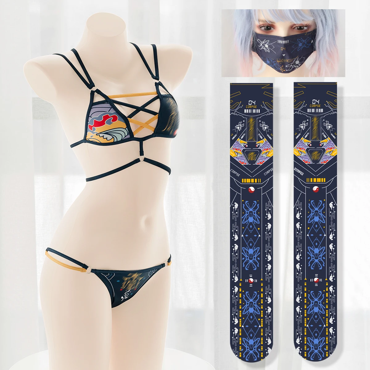 

Lolita Girl Mechanical Zombie Cosplay Bandage Bikini Bar Underwear Panties Set Women Sexy Lolita Swimwear Hollow Out Lingerie