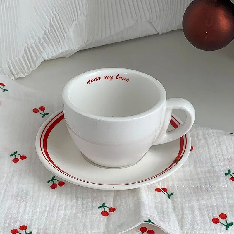

French Alphabet Double Ear Ceramic Bowl for Fruit Oatmeal Yogurt Bowl Ceramic Coffee Cup Latte Cup Restaurant Breakfast Bowl