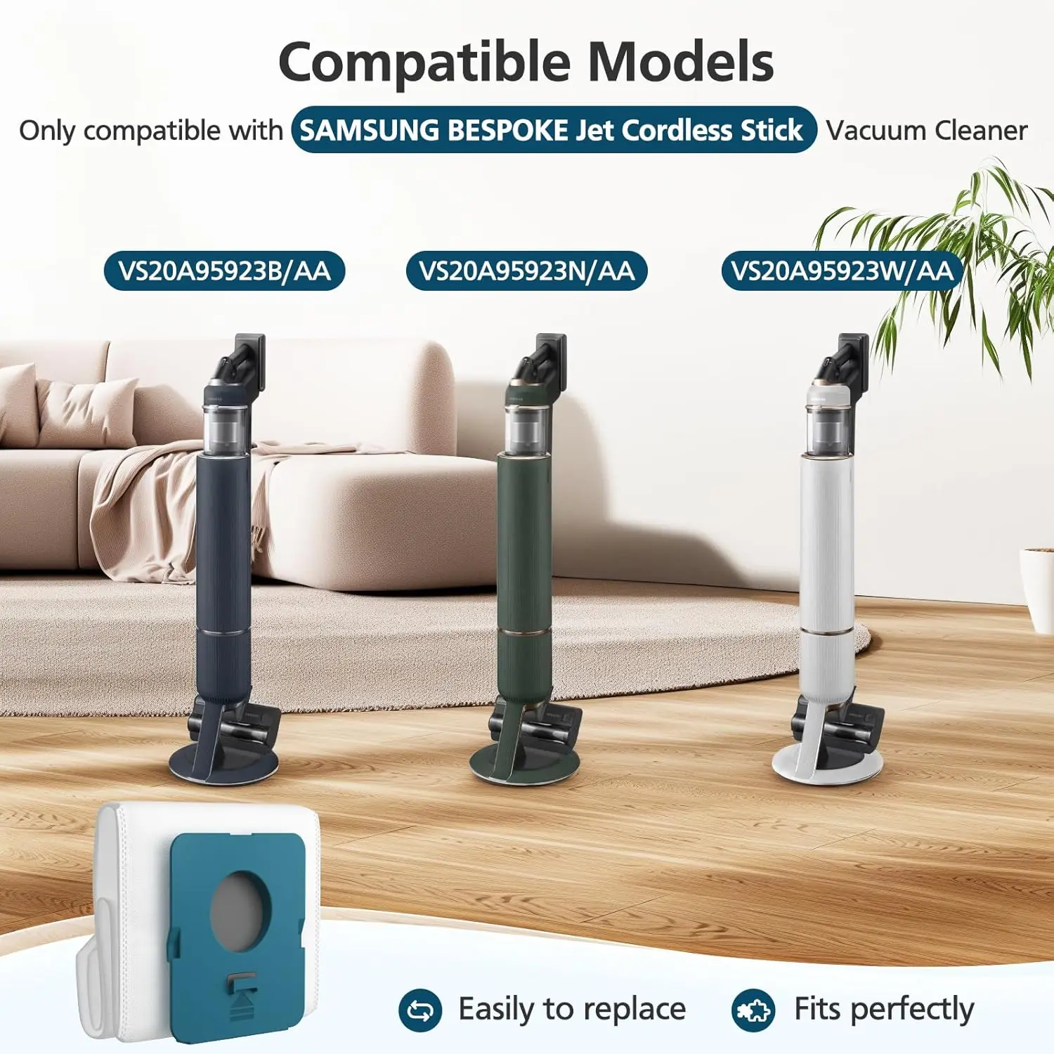 Фото Мешки для пылесоса Samsung Bespoke Jet Cordless Stick Vacuum, VCA-ADB95, VS20A95923B/AA, VS20A95923N/AA, VS20A95923W/AA №2