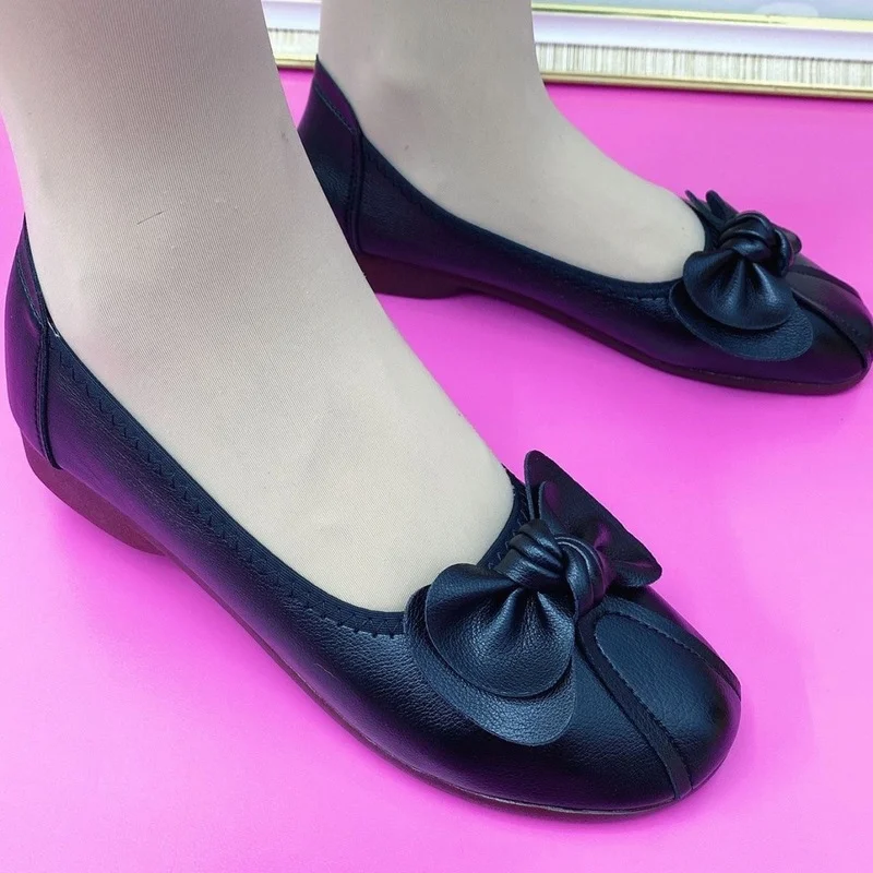 

Women's Casual Loafers Leather Korean Shoes Ladies Bowknot Shallow Elegant Female Moccasins Summer Autumn Flats Shoe 2022 Wild