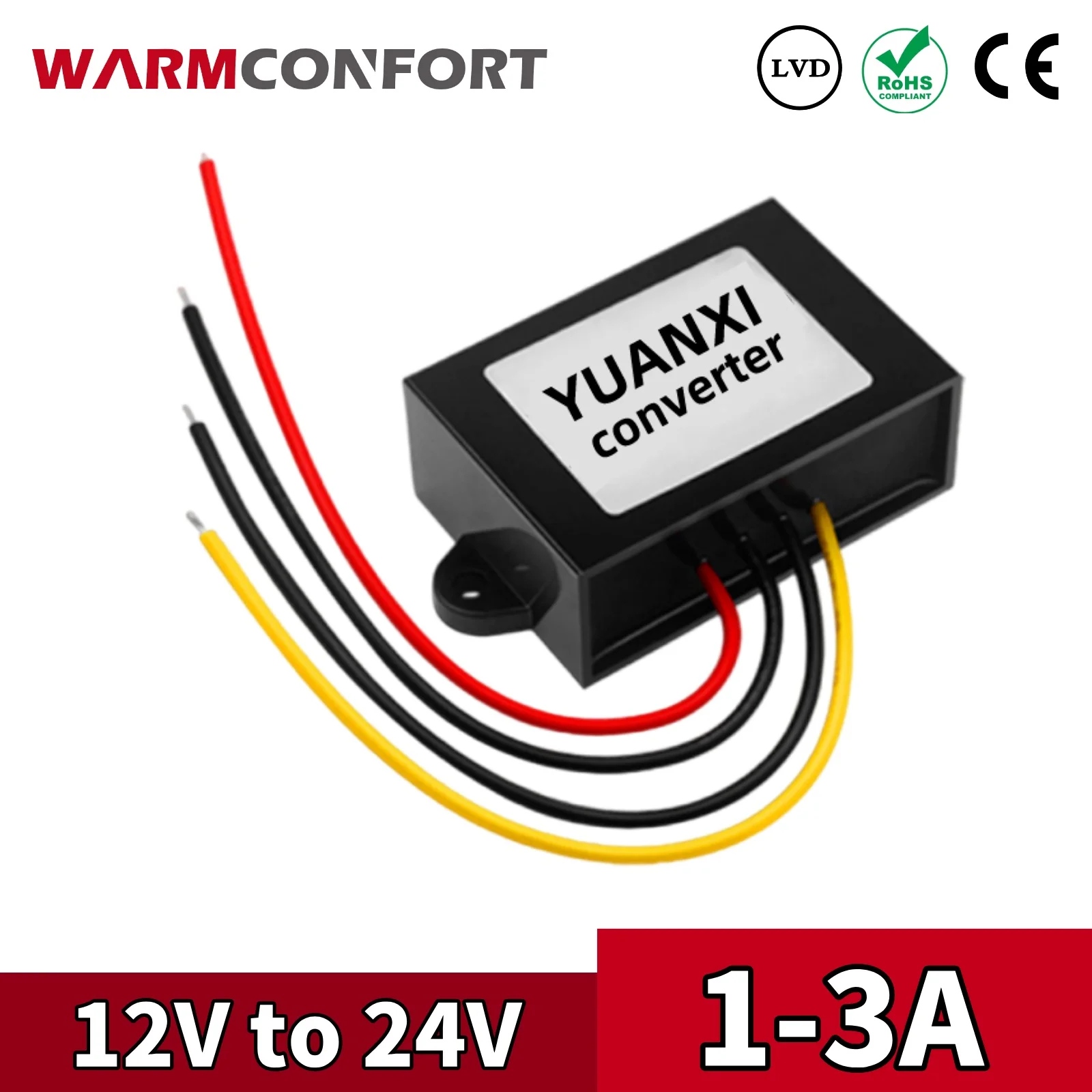 

warmconfort DC 12V to 24V 1A 2A 3A DC Step-up Power Converter Regulator 24W 48W 72W Car Laptop Power Supply CE RoHS