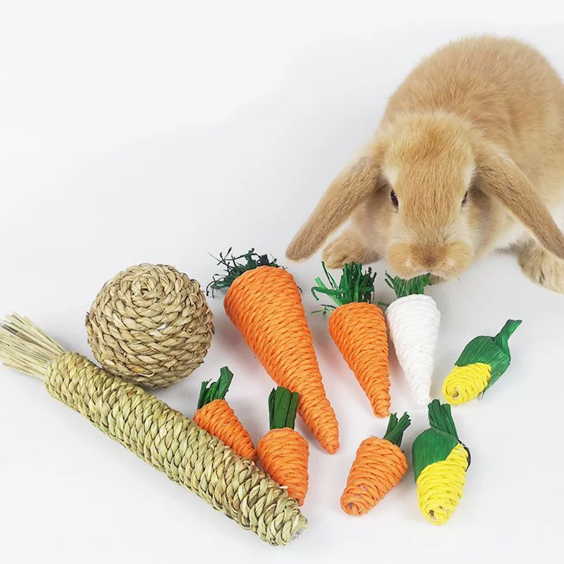 

Hamster Rabbit Chew Toy Bite Grind Teeth Toys Corn Carrot Woven Balls for Tooth Cleaning Radish Molar Toys Pet Supplies 1pc