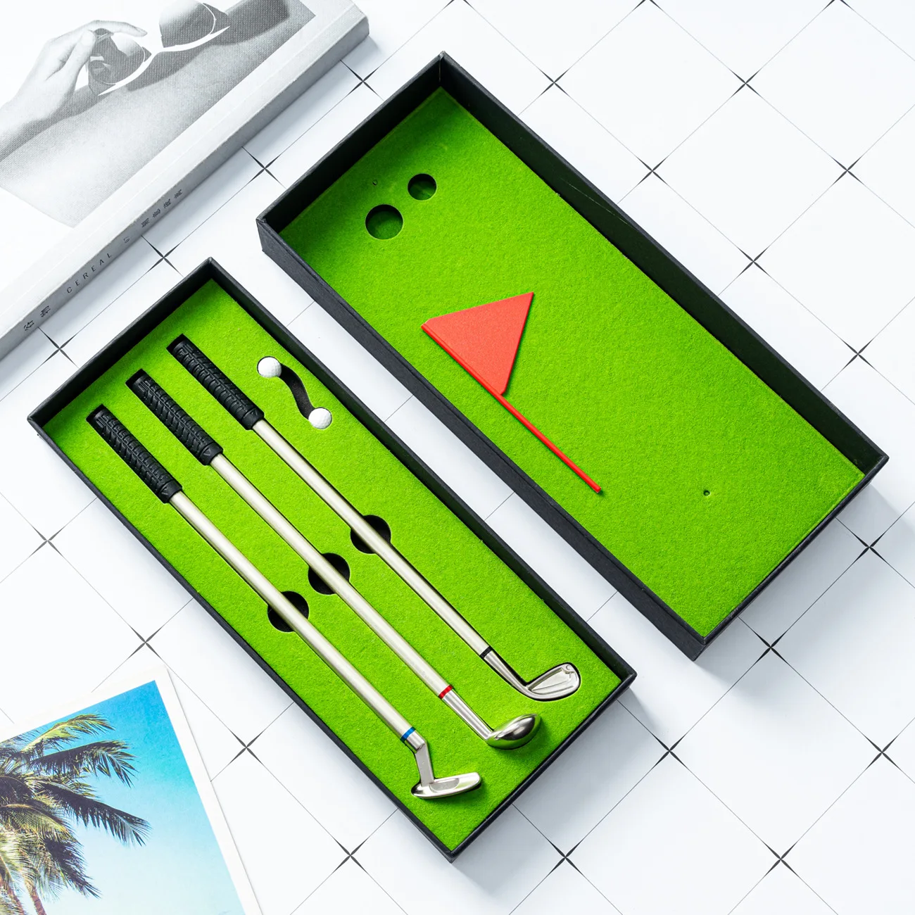 

Mini Golf Pen Set Desktop Golf Ball Pen Gift Includes Putting Green 3 Clubs Pen Balls and Flag Desk Games Golf Event Gifts