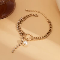 kunjoe fashion elegant imitation pearl pendant charms bracelet rhinestone beads tassel bracelet bangle for jewelry women girls
