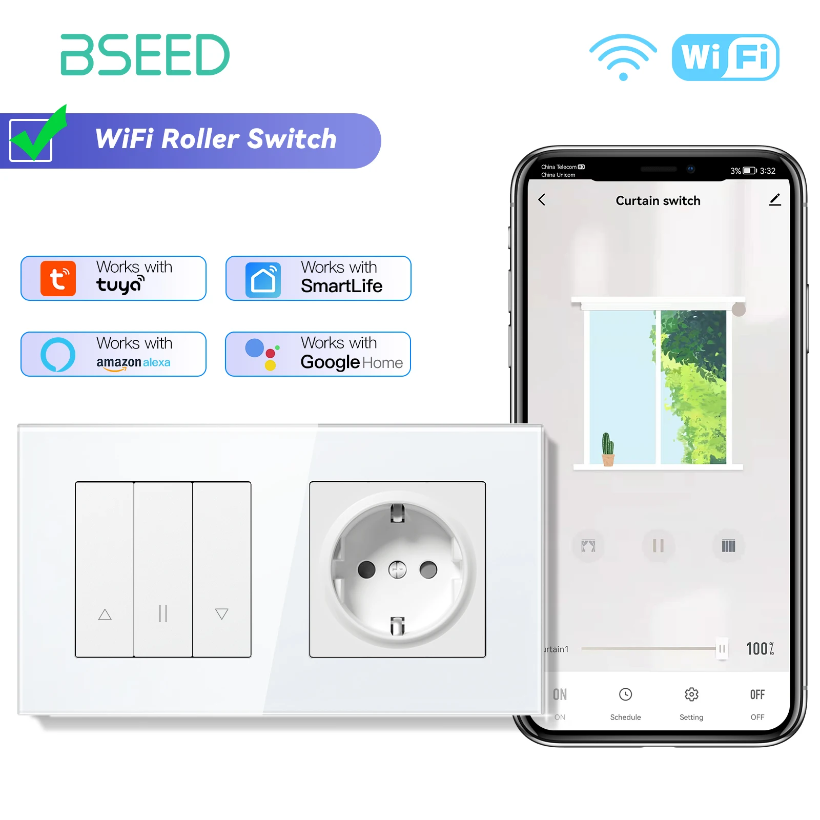 

BSEED Умный переключатель жалюзи с розеткой USB Type-c