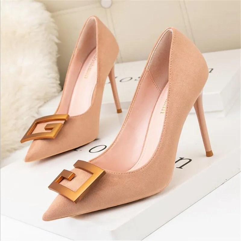 2022 HOT Elegant Metal Buckle Show Thin Women's Sandals Solid Patent Leather Pointed Toe Fashion Brand High Heels Women Shoes
