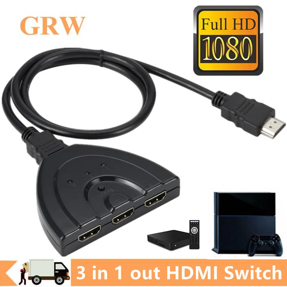 

Grwibeou 1080P 3-портовый HDMI-совместимый переключатель HD сплиттер 1080P 3-в-1 для DVD HDTV Xbox PS3 PS4