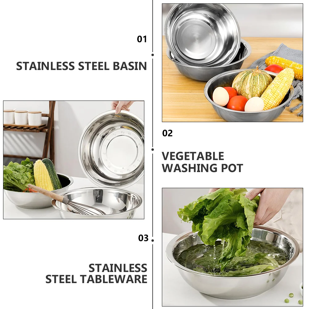 Stainless Steel Basin Kitchen Tableware Round Dining Set Vegetable Washing Pot Salad Mixing Bowl Pasta images - 6