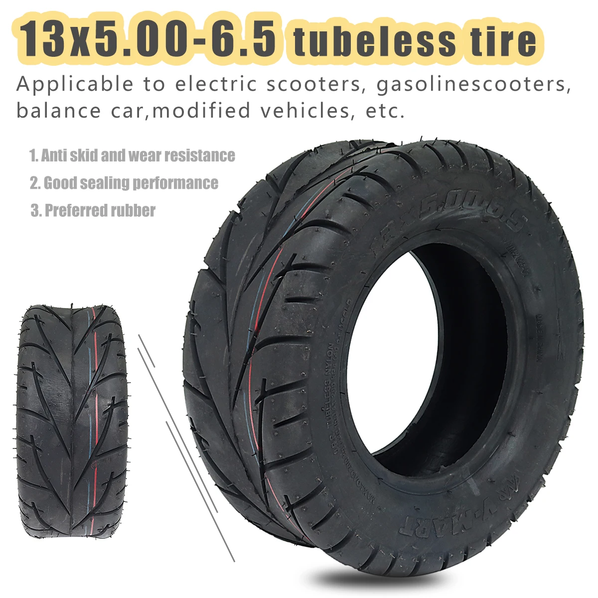 13 Inch Tubeless Tyre 13x5.00-6.5 for Go-Kart Scooters Motorcycle FLJ K6 Tire Vacuum Tire Wheel Scooter 13*5.00-6.5