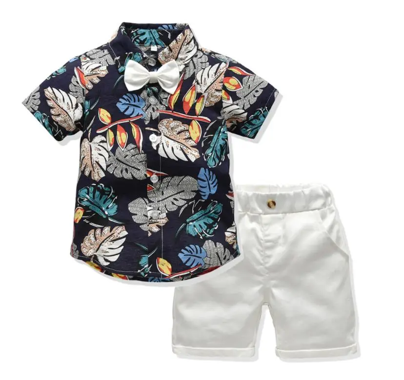

Boys Short Sleeve Cotton Print Shirt + Shorts summer fashion kids suit