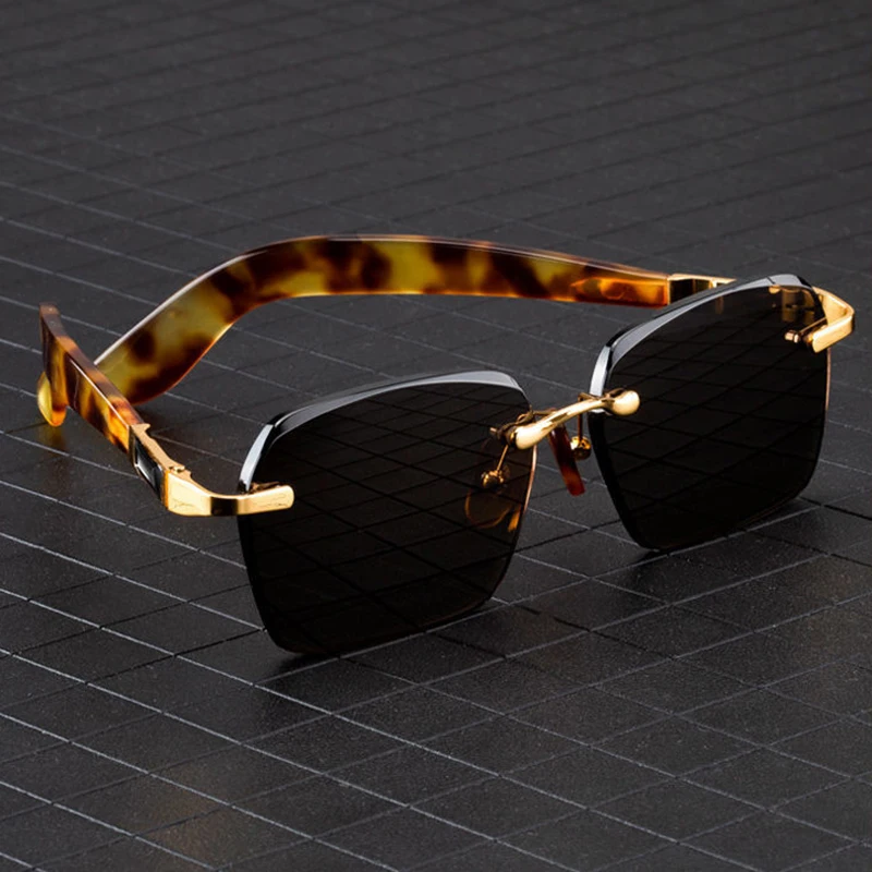 

Pure Natural Crystal Stone Sun Glasses Man Luxury Rimless Glass Sunglasses Woman Acetate Vintage Goggles UV400 Anti Scratch