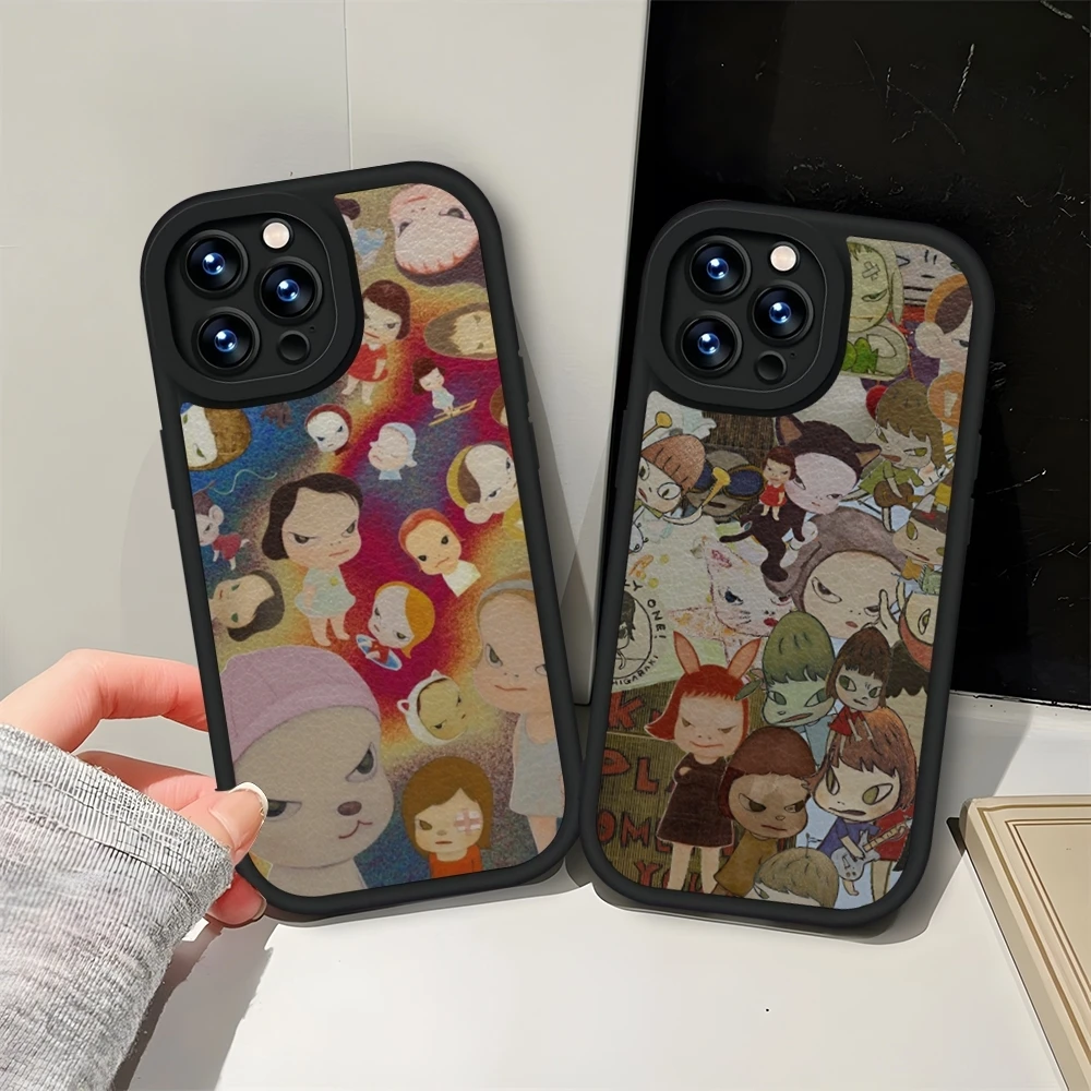 Yoshitomo Nara Art Чехол для телефона Кожаный Черный Для IPhone 12 13 16 15 11 14 Pro Max Mini X Xr Plus SE2020