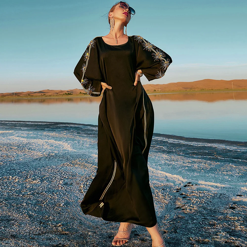 Женское Повседневное платье-макси, черное платье большого размера в винтажном стиле, женская одежда для вечеринок, турецкий кафтан для отпу...