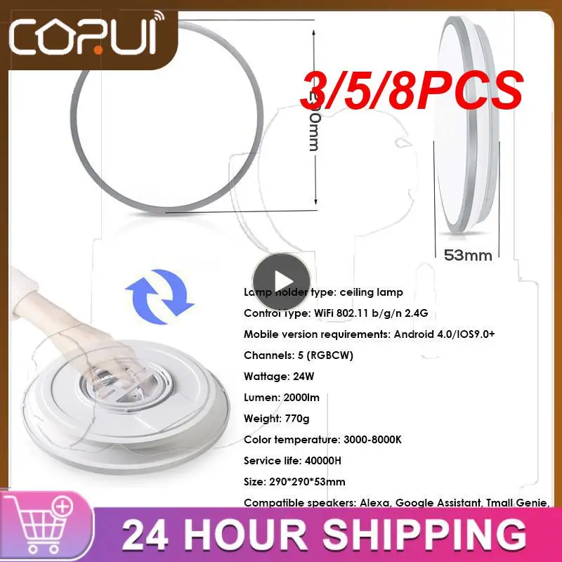 

3/5/8PCS Smart Home Smart Led Ceiling Light Tuya Wifi Night Light App Voice Control Rgb Warm White Dimmable Ceiling Lamp