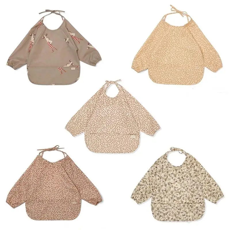 

Toddler Burp Cloth PU Waterproof Smock with Pocket Infant Feeding Apron Baby Long Sleeve Bib