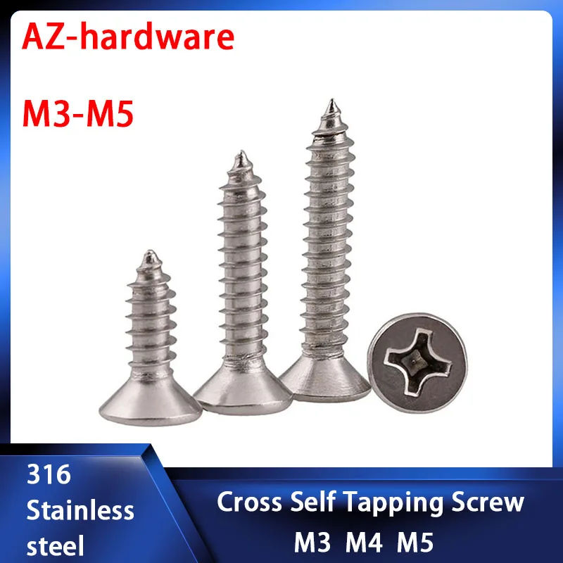 

316 Stainless Steel Cross Countersunk Head Self-tapping Screw Long Screw KA Philip's Flat Head Tapping Screws M3M4M5 20pcs