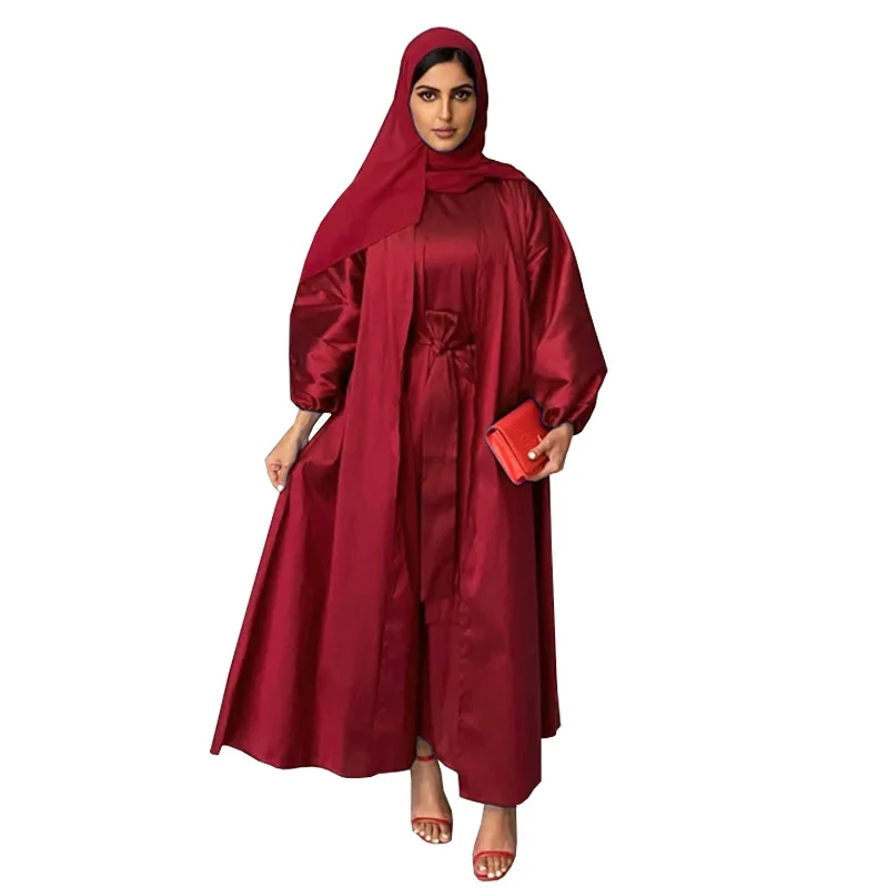 New Eid Djellaba Abaya Dubai Shiny Hijab Soft Puff Sleeves Muslim Dress Women Islam Caftan Robe Longue Femme With Belt Outfit