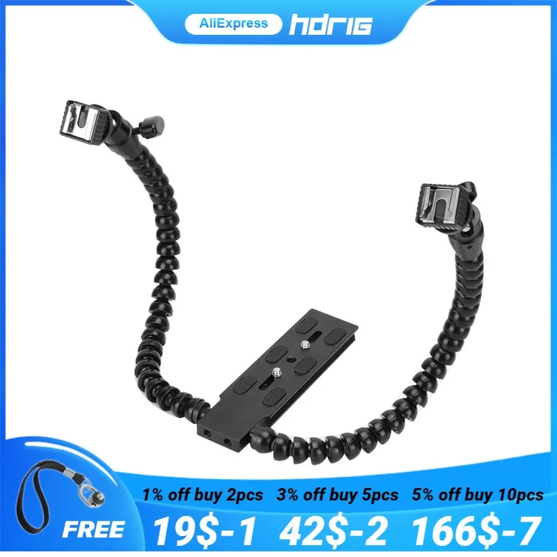 HDRIG Гибкий двойной магический Кронштейн для вспышки Горячий башмак держатель