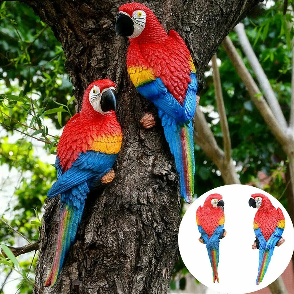 

Resin Parrot Bird Statue Wall Mounted Garden Tree Lawn Decor Outdoor Ornament
