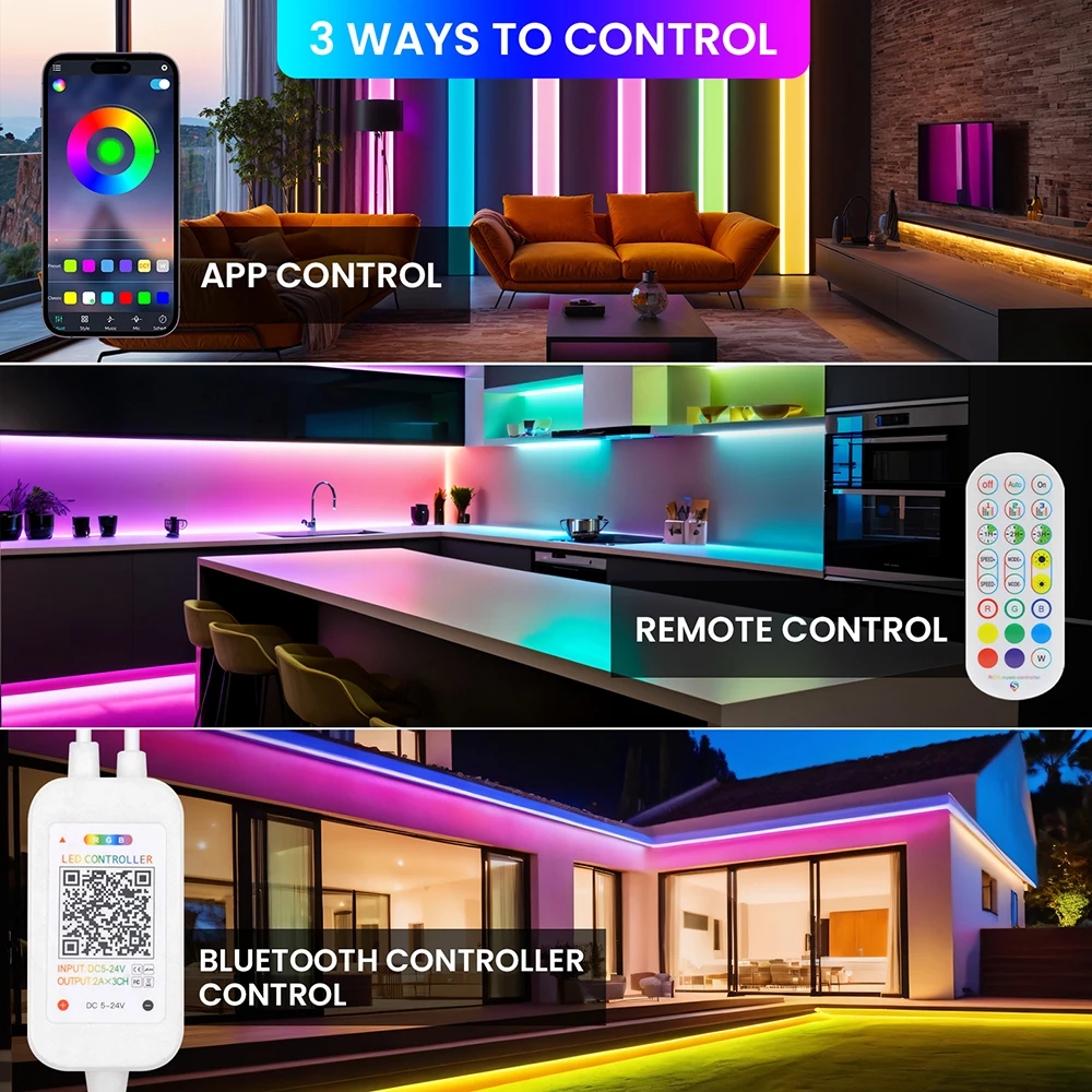 Фото Водонепроницаемая светодиодная лента RGB COB IP68, Wi-Fi, Bluetooth-совместимый пульт дистанционного управления, комплект питания 12 В, 576 светодиодов, гибкая силиконовая трубка, лампа №3