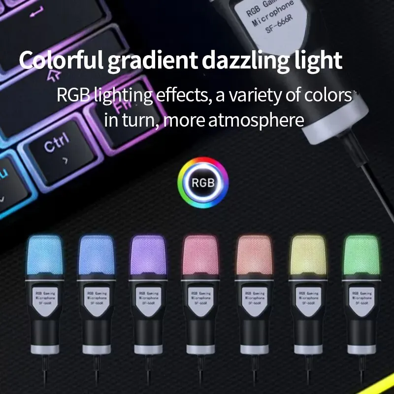 USB-конденсаторный микрофон SF666R RGB игровой с кабелем для студийной записи