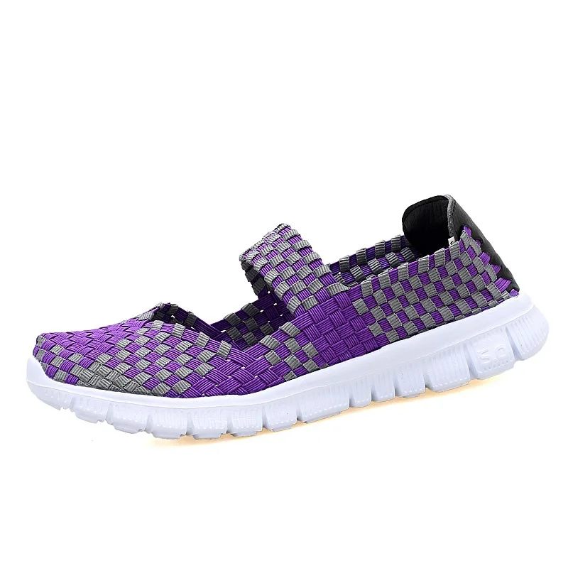 Women Shoes Flat Hand-Woven Sneakers Tennis Female Small Round Head Ladies Leisure Comfortable Run Breathable Skateboard Slip-On