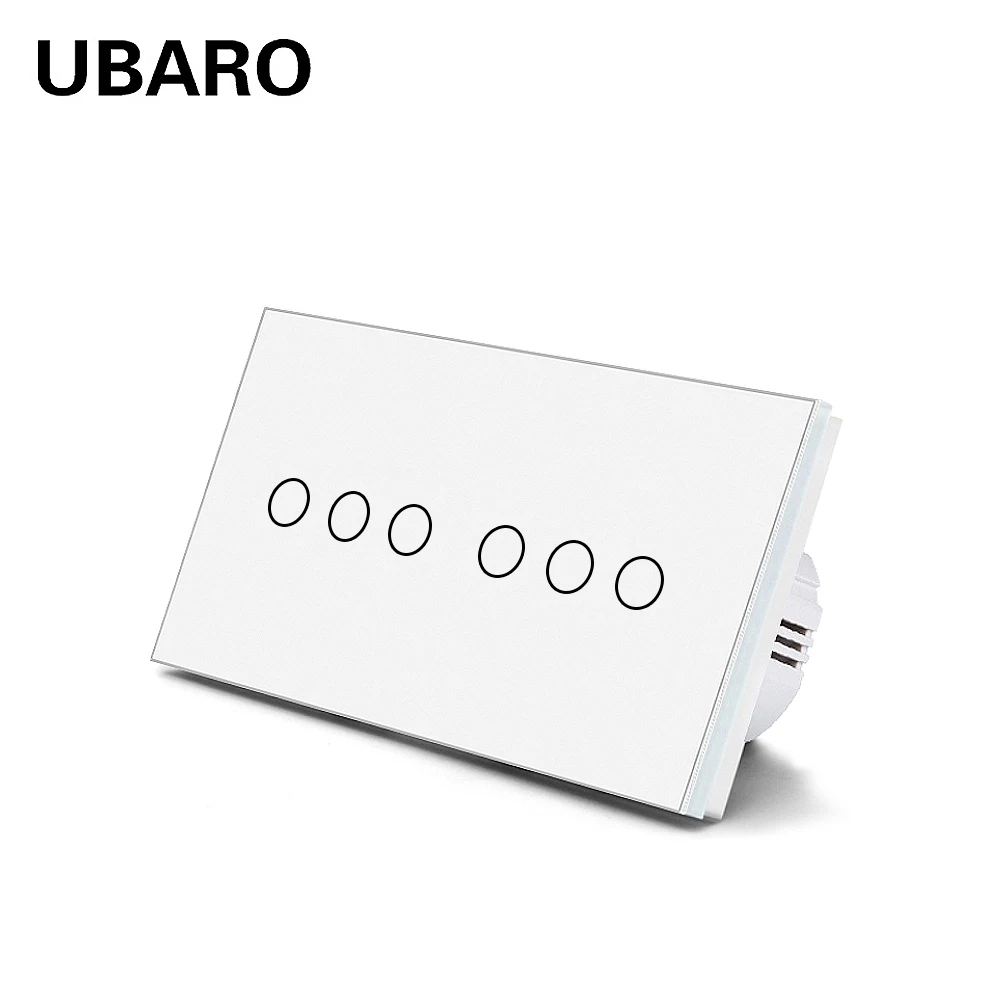 

UBARO EU Touch Light Switch 6 Gang Electrical Interruptor With White Tempered Crystal Glass Panel 100-240V 146mm Home Appliance