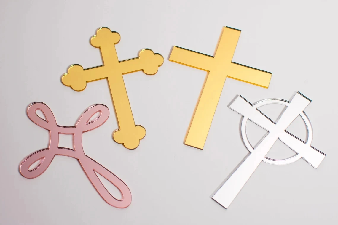 

Acrylic Baptism Cross Cake Charm, Mirror Silver Cross Cake Decor, Gold Holy Communion Cross, Rose Gold Christening Cross