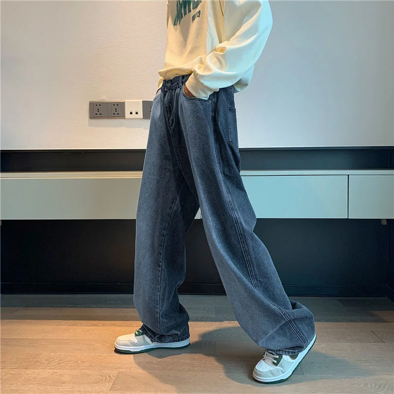 Blue Baggy Jeans Men Fashion Casual Oversized Wide Leg Jeans Men Streetwear Hip Hop Loose Straight Denim Pants Mens Trousers
