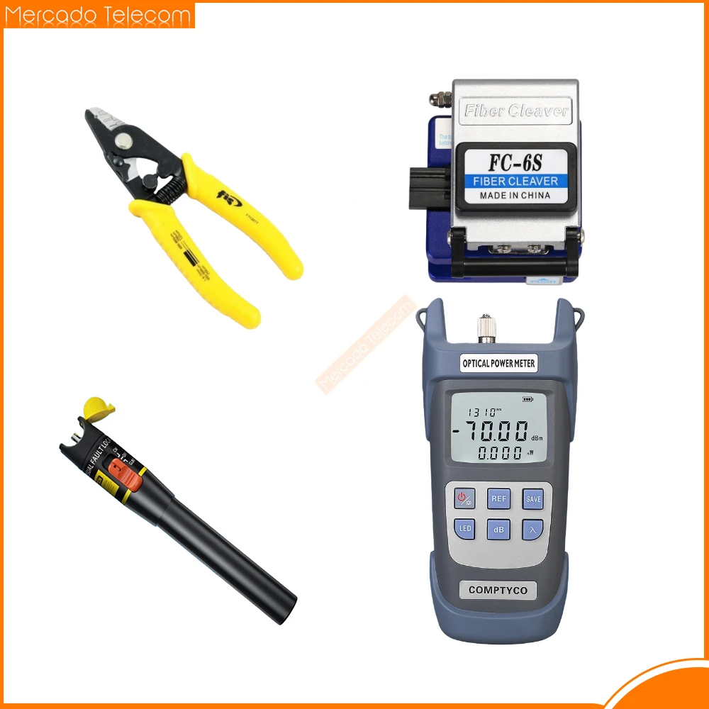 

Fiber Optic Tool Kit FTTH with Fiber Cleaver AUA-X01 Optical Power Meter -70dBm~+10dBm Visual Fault Locator 10km Fiber Stripper