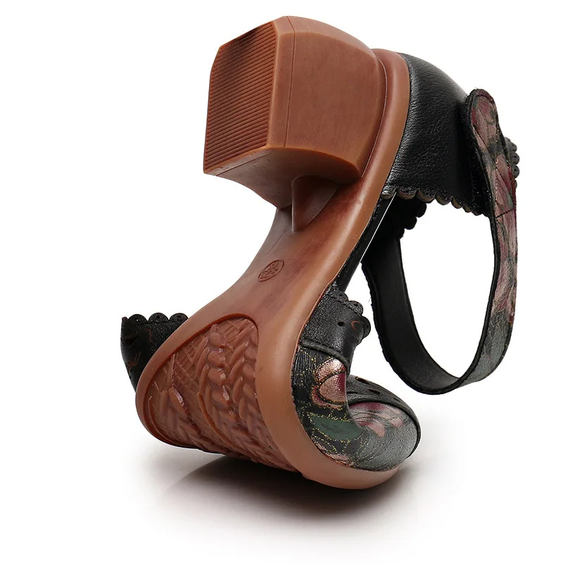 GKTINOO 2023 Summer Women's Genuine Leather Shoes Woman Retro Hollow Out Sandals Female Hook & Loop Heels Ladies Platform Sandal