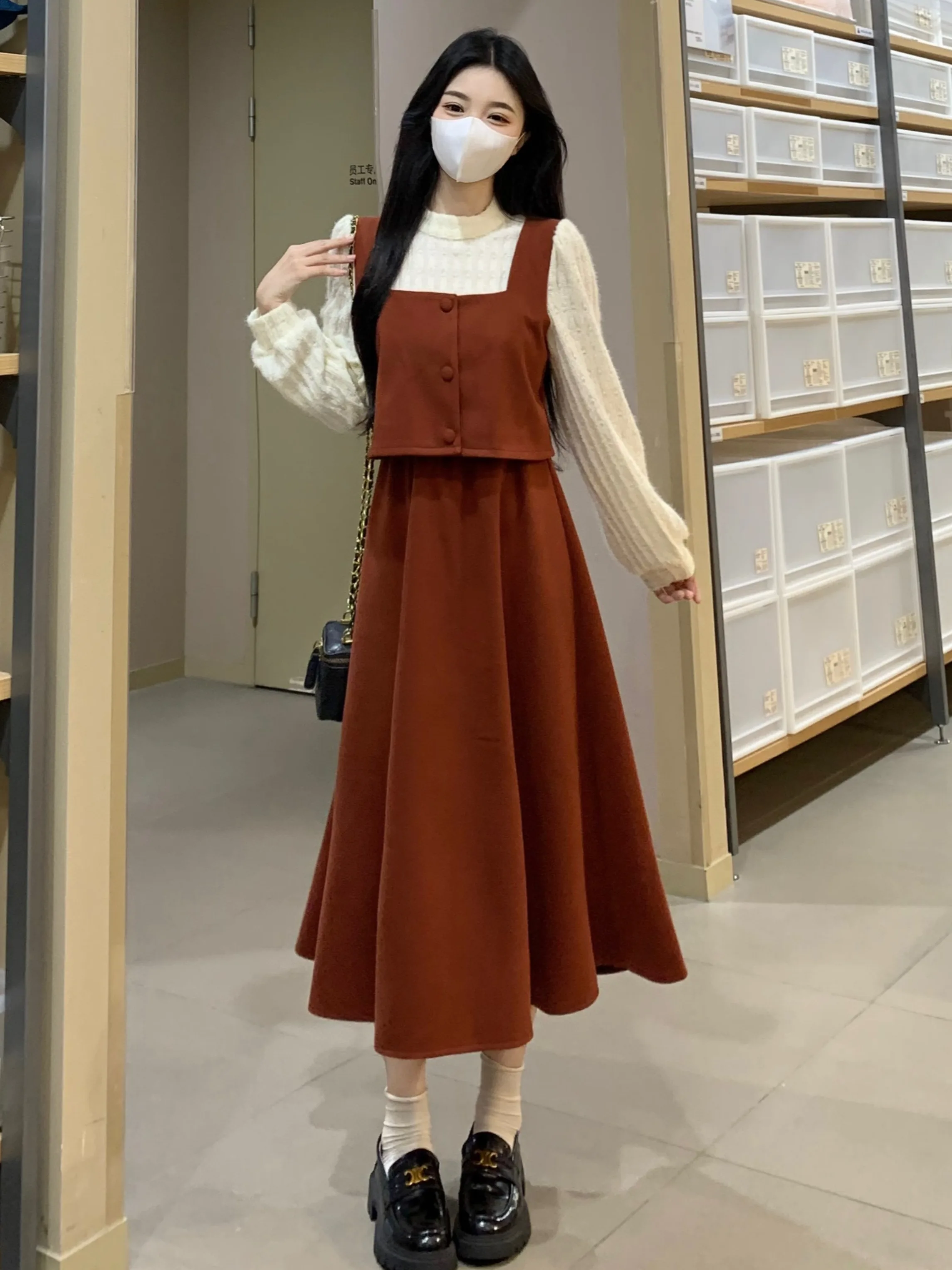 Plus size French sle Lace Stitching Long sleeve dress Women Autumn and Winter Chubby Girl Preppy Sweet Waist Hugging Slimmi...