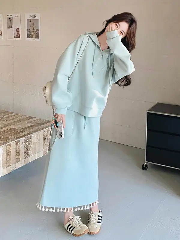 Голубой повседневный комплект свитшотов женская мода в стиле вестерн Sle новинка