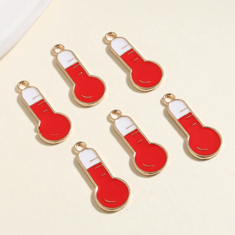 10 шт., эмалевые Подвески в виде термометра, 27 х11 мм