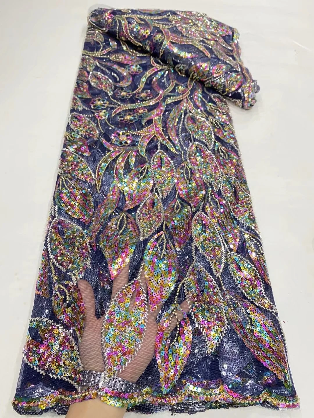 

Latest Material French Nigerian Beaded Laces Fabric 2022 High Quality Sequins African Net Voile Lace Fabric For Wedding Garment