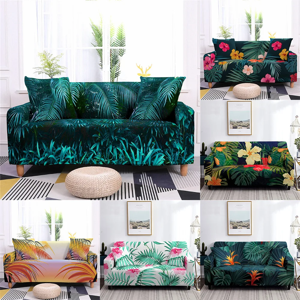 

Tropical Leaves Sofa Cover for Living Room 3D Stretch Slipcovers Sectional Couch Cover 1/2/3/4 Seater Funda De Sofá L Shape Sofa