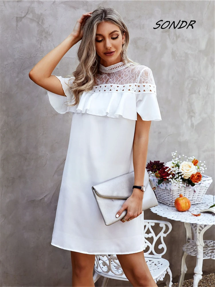 

Повседневное свободное кружевное платье для женщин, летнее модное платье с оборками, 2022